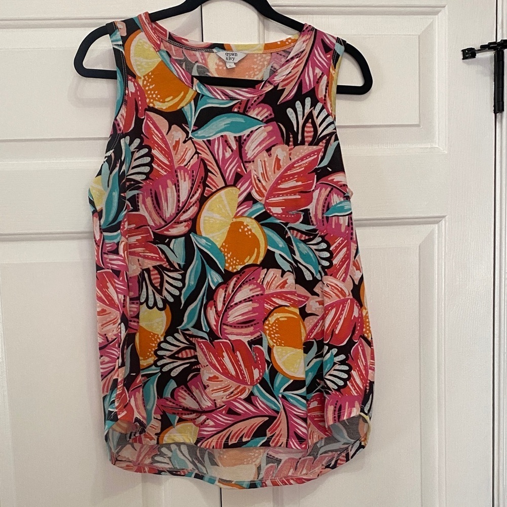 Crown Vibrant Floral Tank Top - Pink, Orange, Black